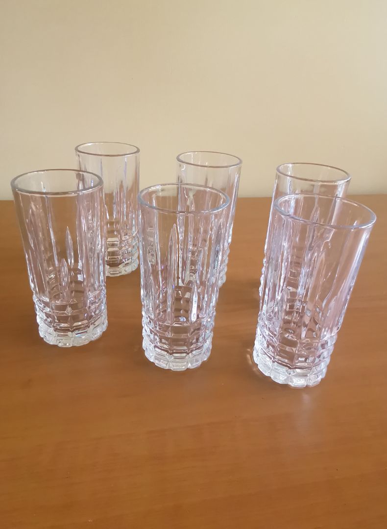 Set of 6 Cut Glass Highball Tumblers Clear
