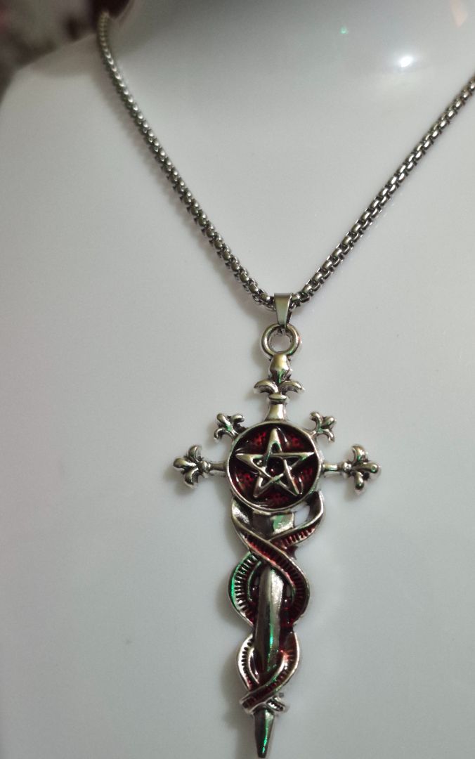 Silver Tone Pentagram Sword Pendant Necklace - Image 1 of 1