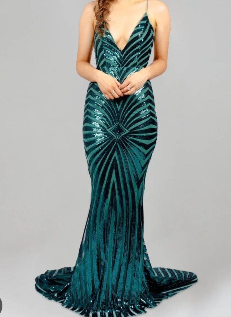 Green Sequin Maxi Evening Dress Size M - Image 1 of 2