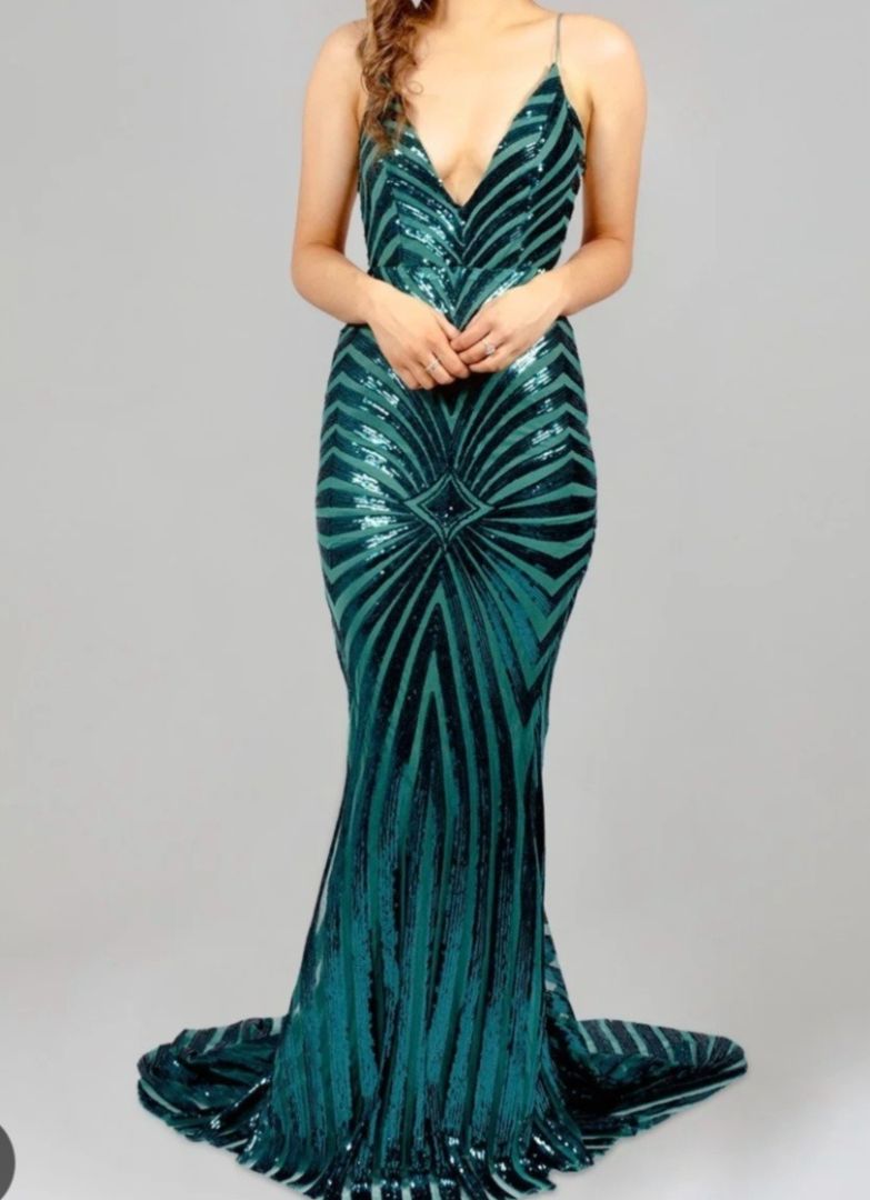 Green Sequin Maxi Evening Dress Size M thumbnail 2
