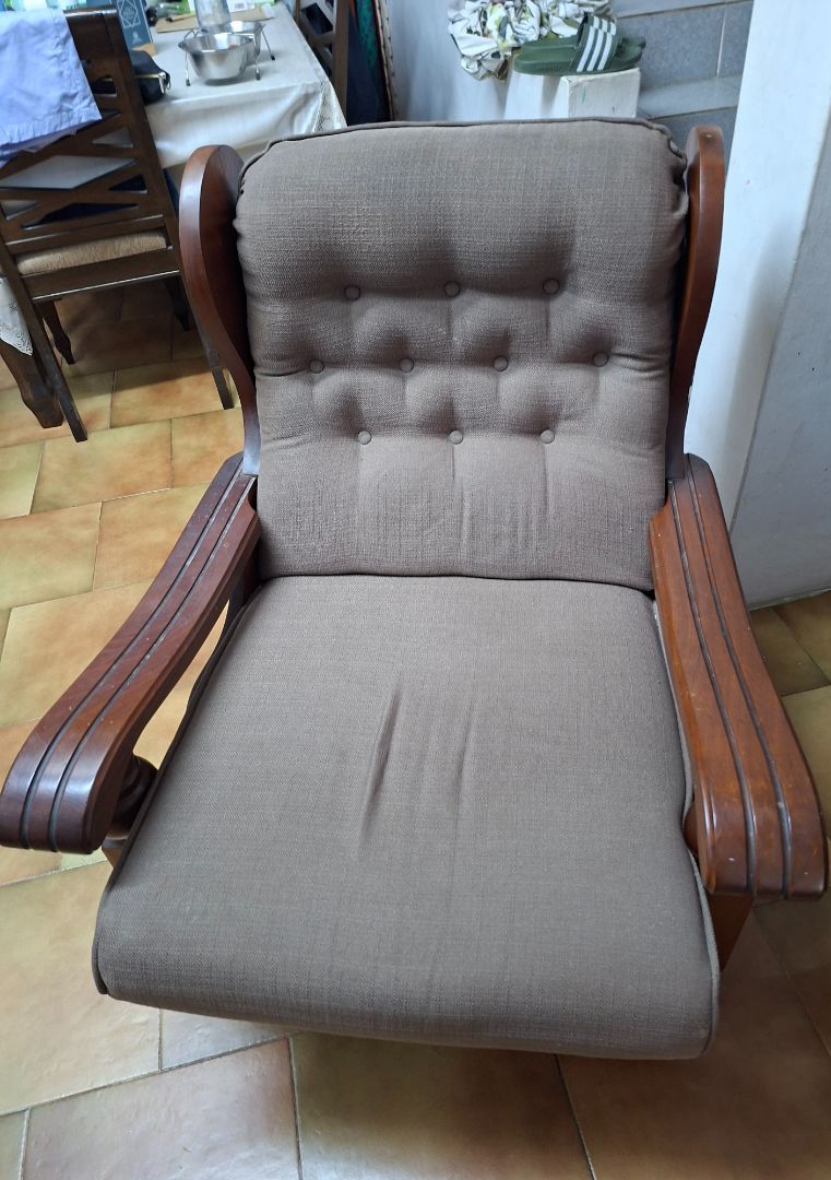 Upholstered Armchair Brown Wooden Frame - Image 1 of 1