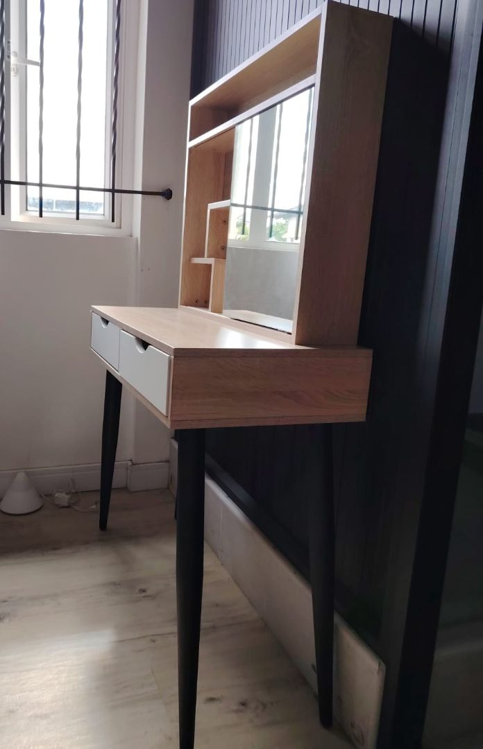 Wooden Vanity Table with Mirror and Drawers thumbnail 3