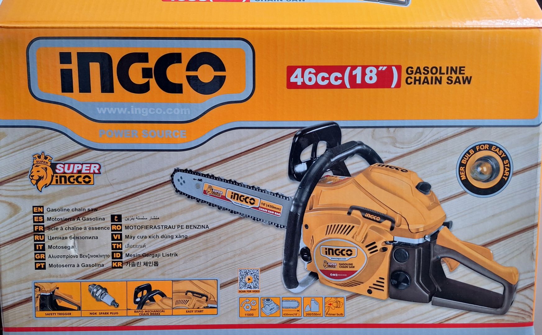INGCO 46cc 18 inch Gasoline Chain Saw Yellow