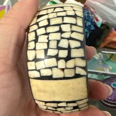 Mosaic Bone and Brass Bangle Bracelet - Image 1 of 2