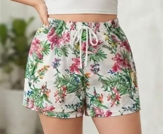 Women's Floral Drawstring Shorts White