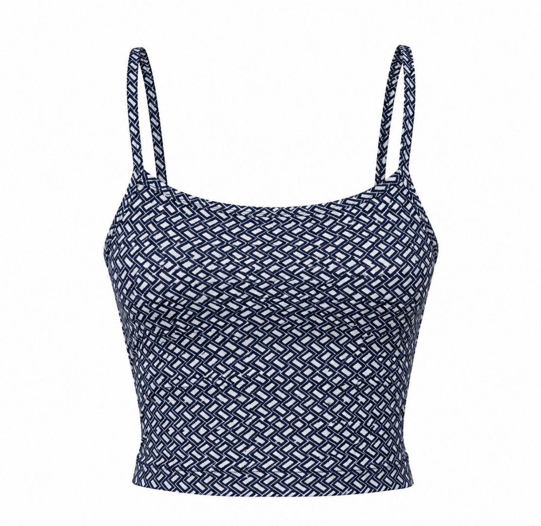 Blue Geometric Pattern Crop Top