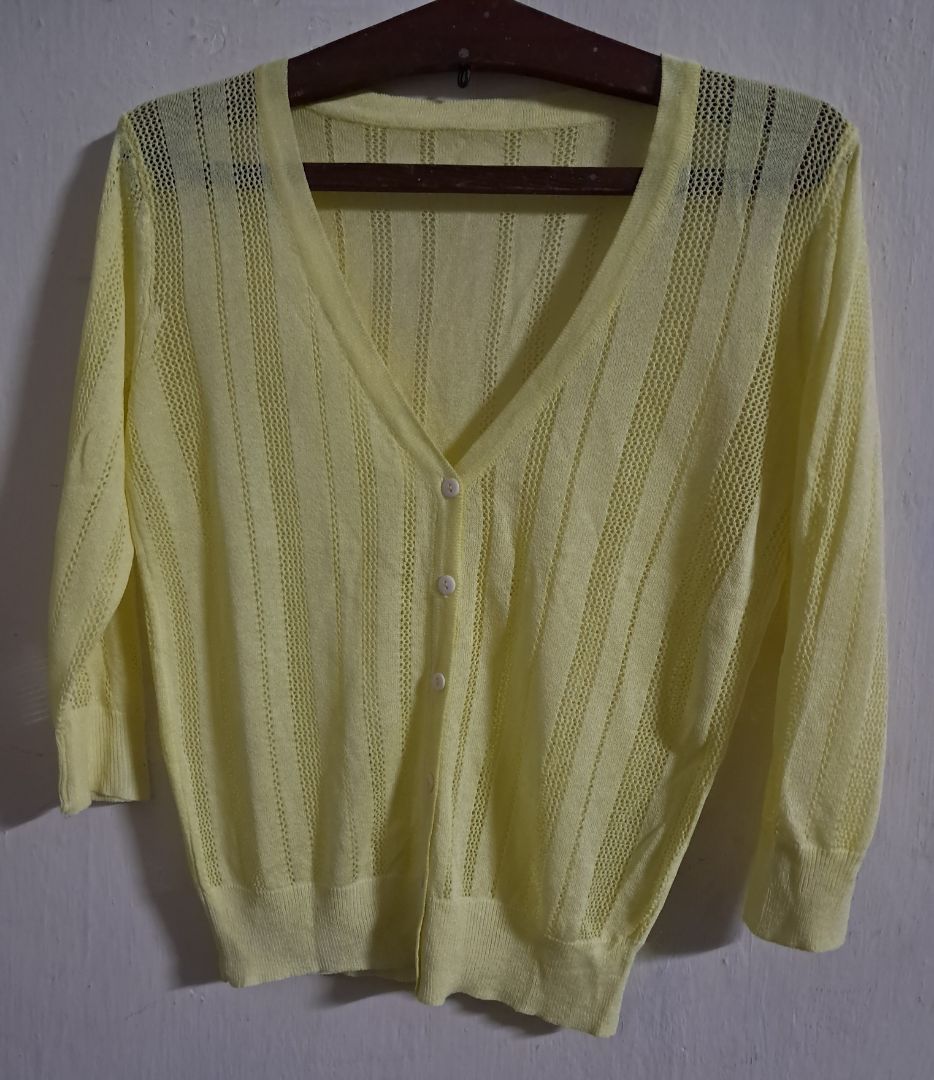 Women's Yellow V-Neck Cardigan - Image 1 of 1