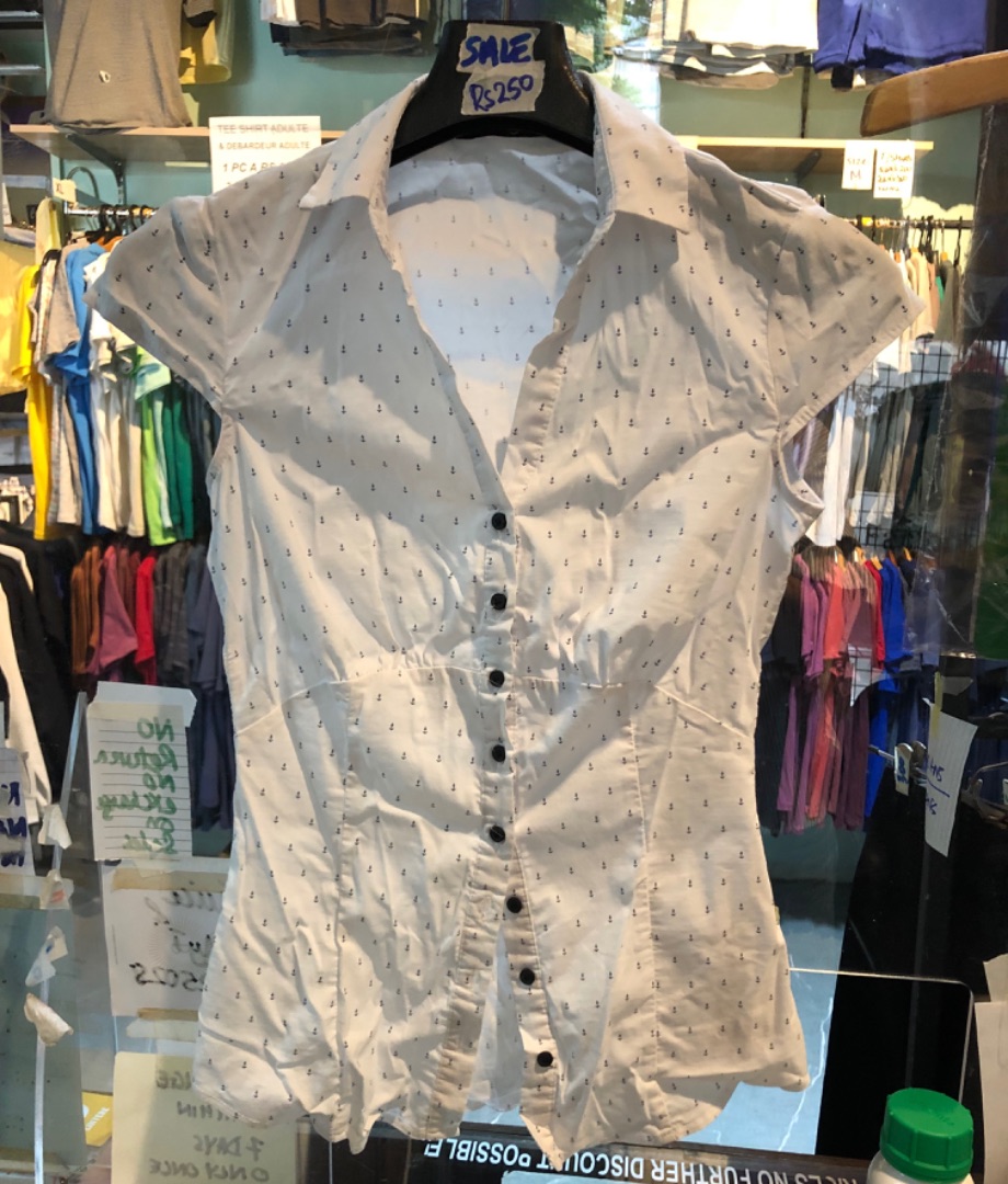 Women's White Anchor Print Short Sleeve Button-Down Shirt - Image 1 of 1