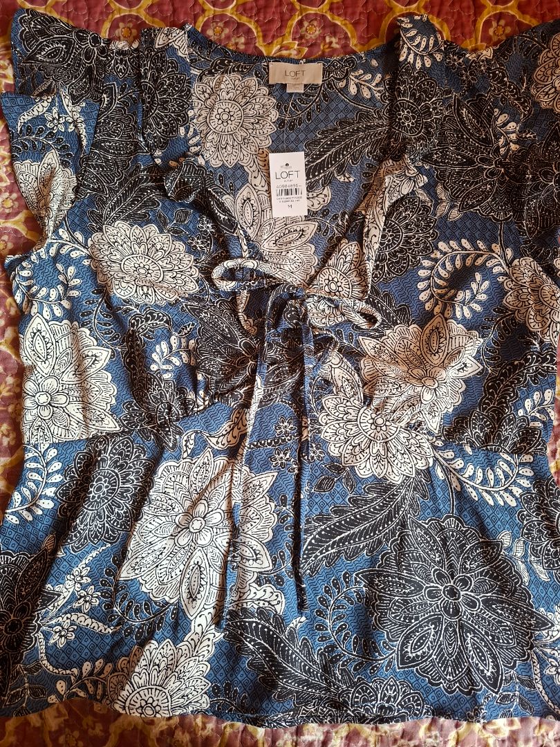LOFT Floral Blouse Blue Size M