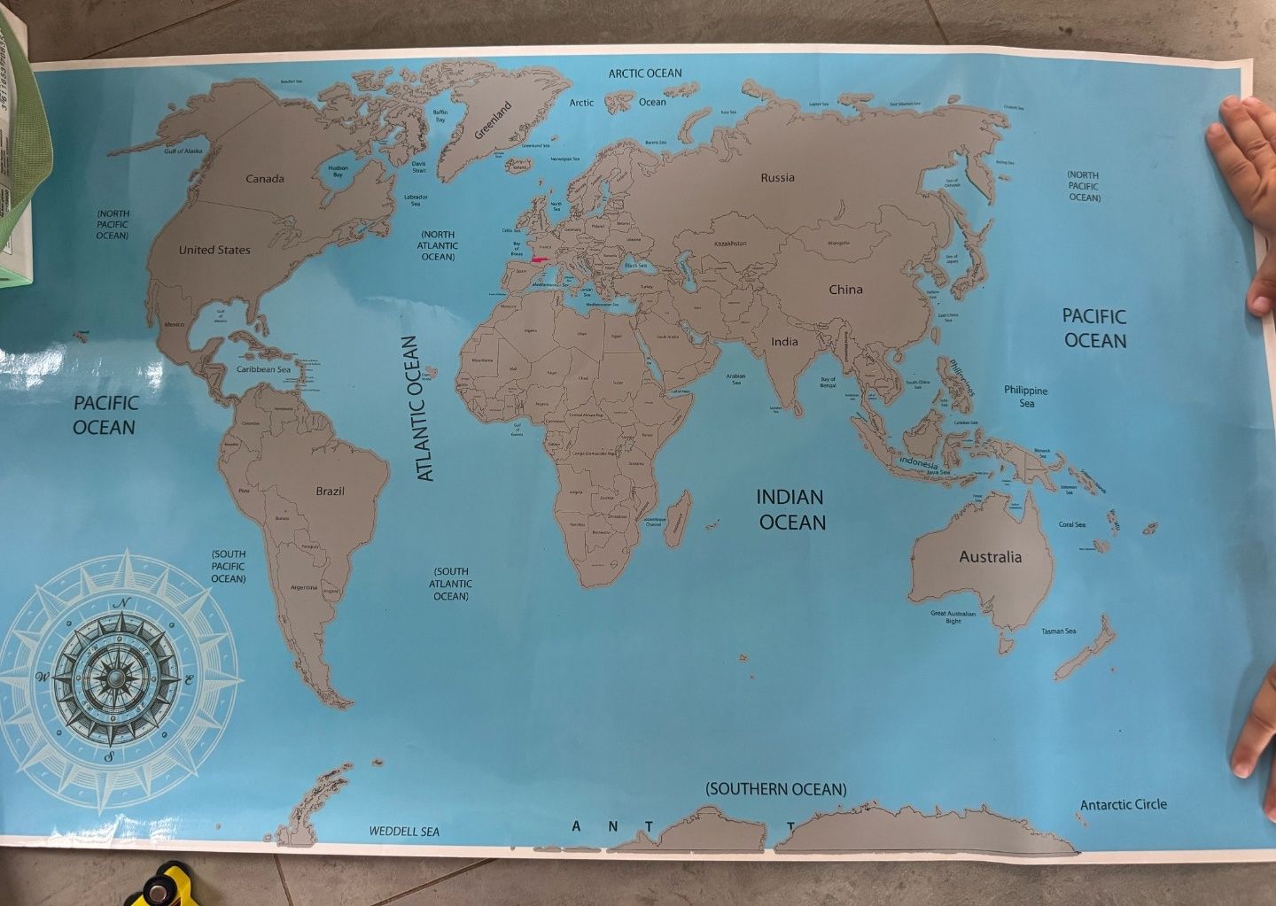 Scratch Map World Poster Blue Gray Countries