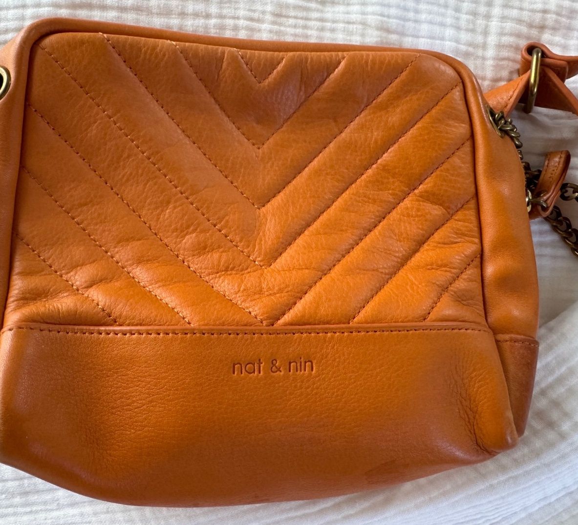 Nat & Nin Orange Quilted Leather Shoulder Bag