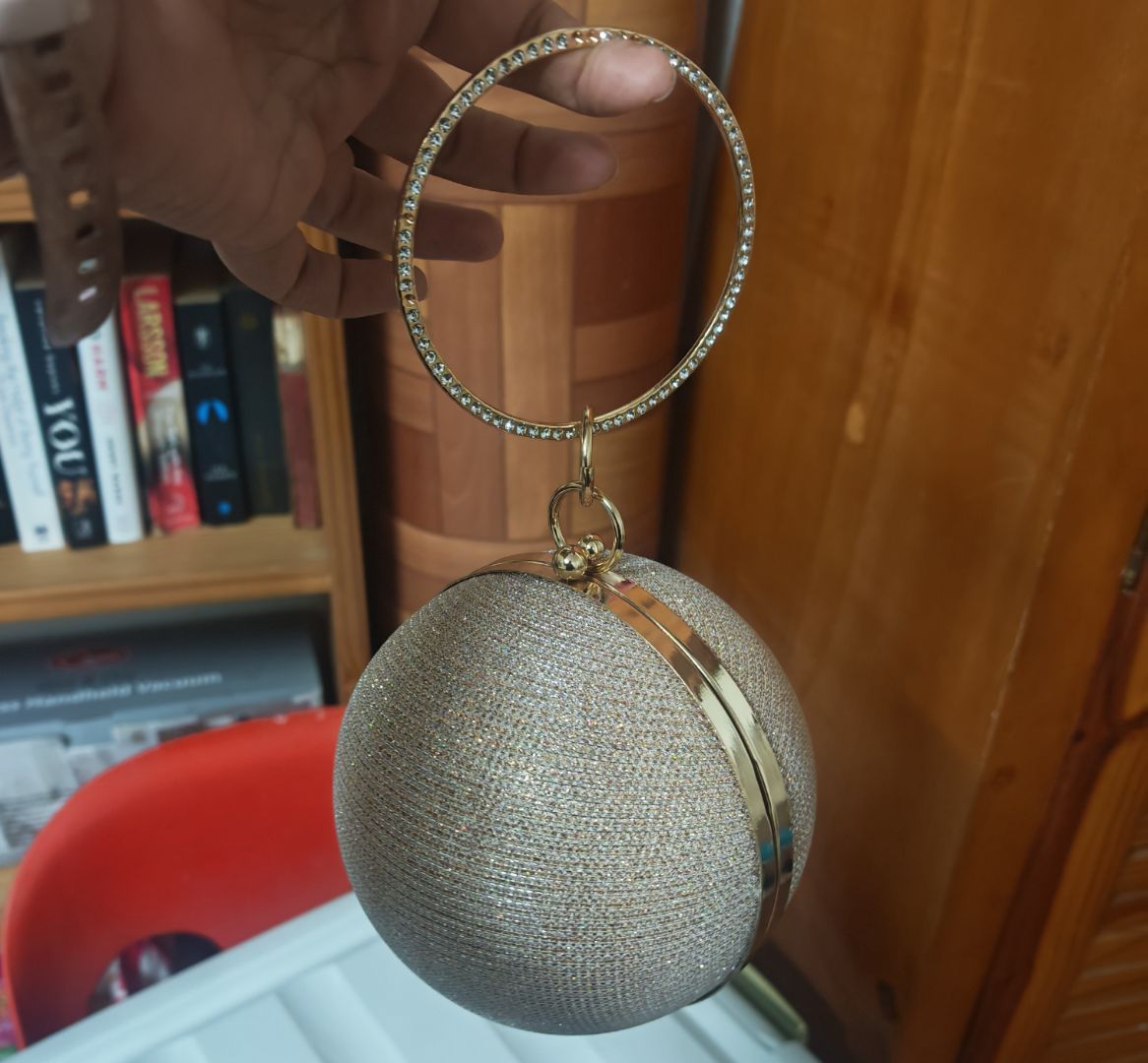 New Round Sparkly Clutch Handbag Gold thumbnail 2