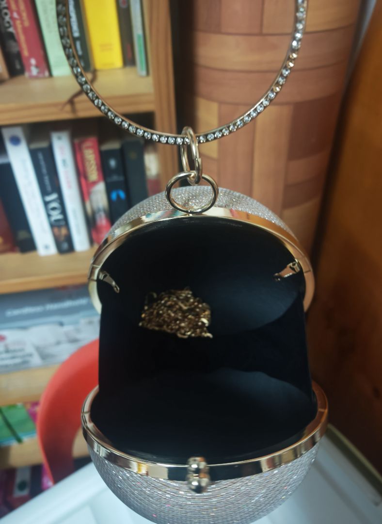 New Round Sparkly Clutch Handbag Gold thumbnail 3