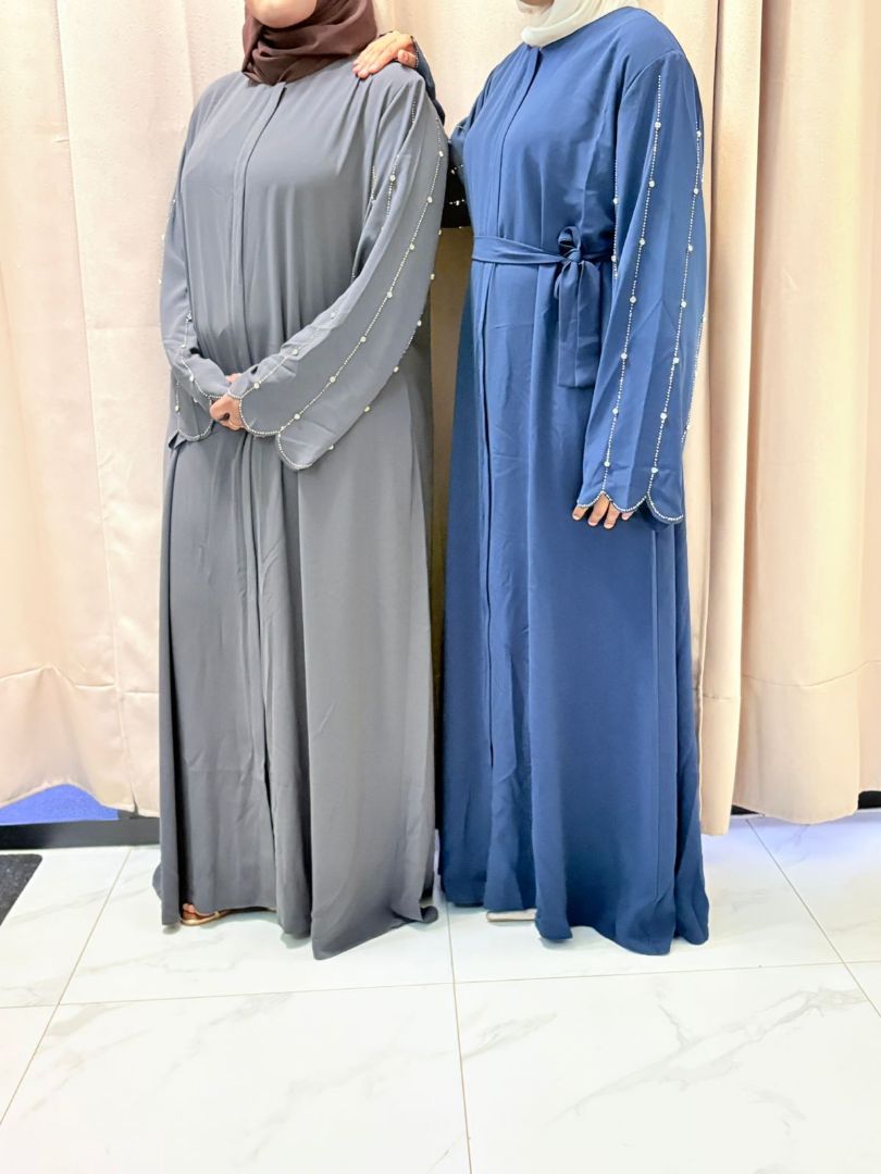 Turkish Pearl Detailed Abaya Grey Size M