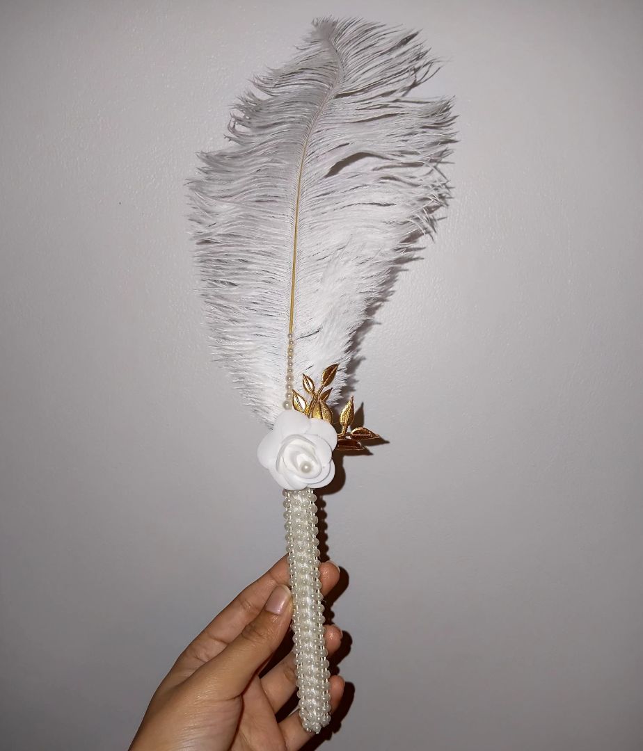 Elegant White Feather Nikkah Pen with Pearls