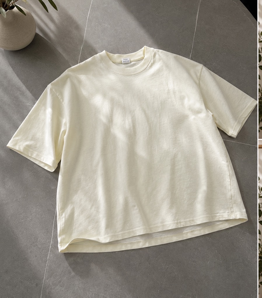 Cream Oversized Cropped T-Shirt Size S