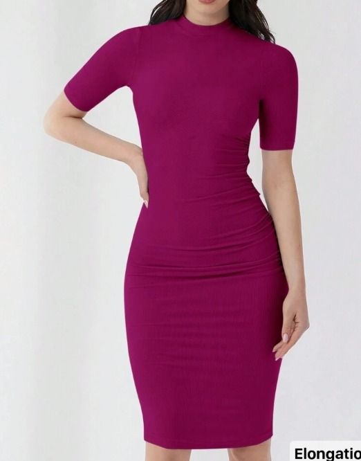 SHEIN Essnce Red Violet Ruched Fitted Knit Dress Size M