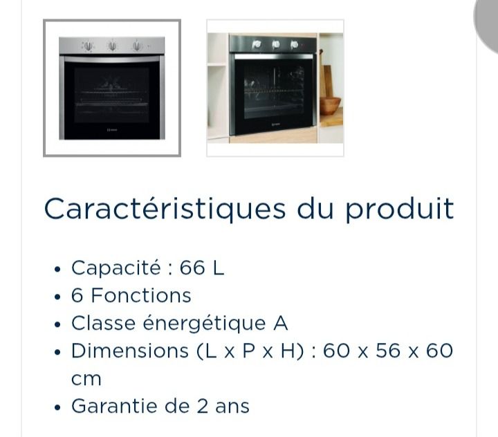Indesit Built-in Oven 66L Stainless Steel thumbnail 3