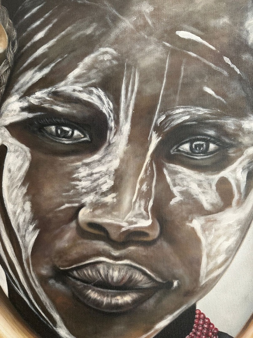 Original Painting Omo Valley Warrior Portrait 91x120cm thumbnail 3