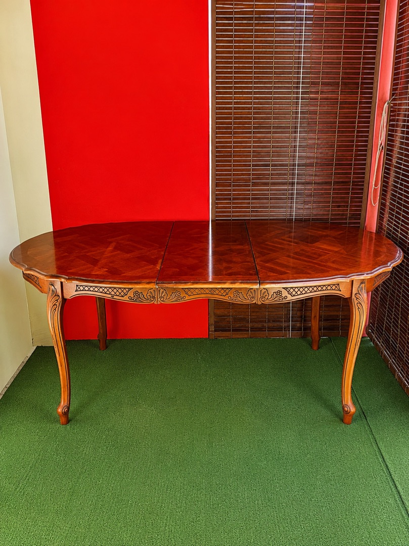Extendable Wooden Dining Table with Carved Details thumbnail 3