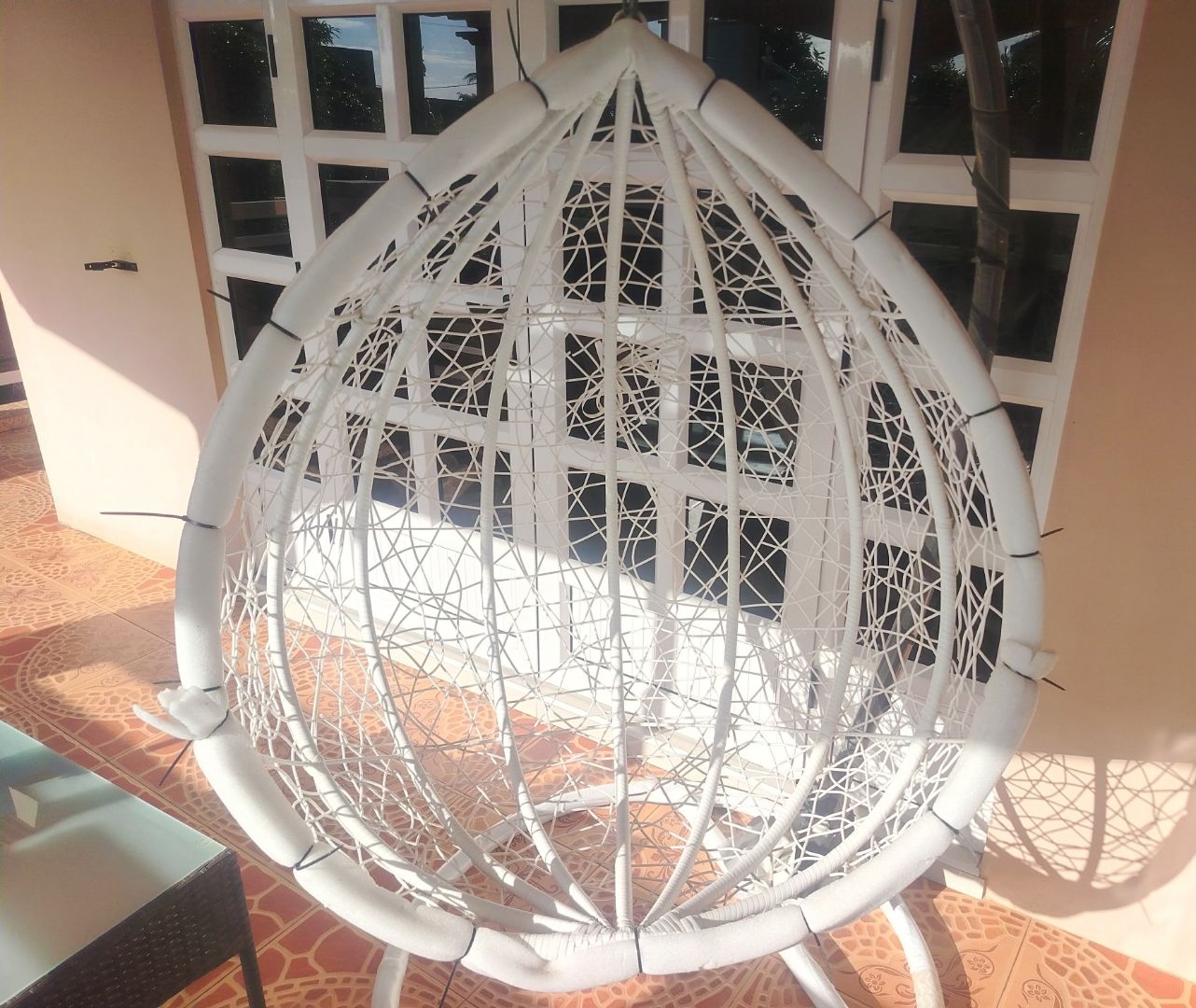White Hanging Egg Chair with Cushions thumbnail 2