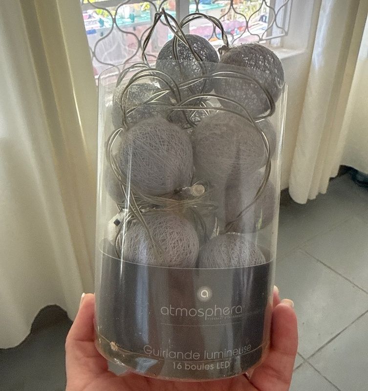 Atmosphera LED String Lights 16 Cotton Balls Gray - Image 1 of 1