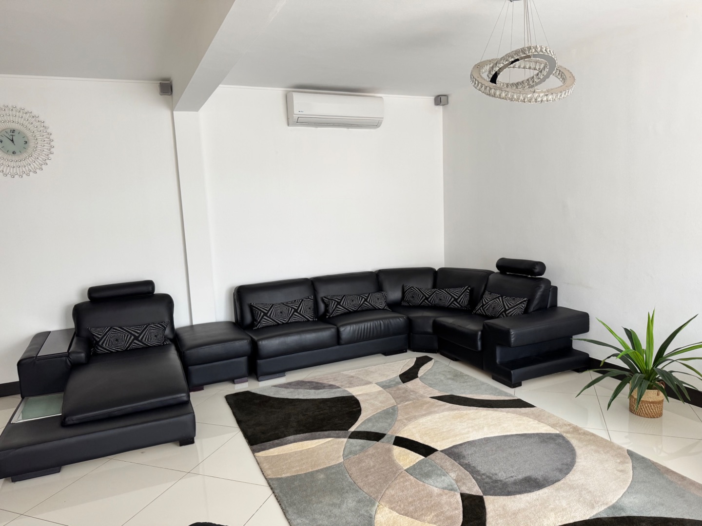 Black Leather Living Room Sofa Set