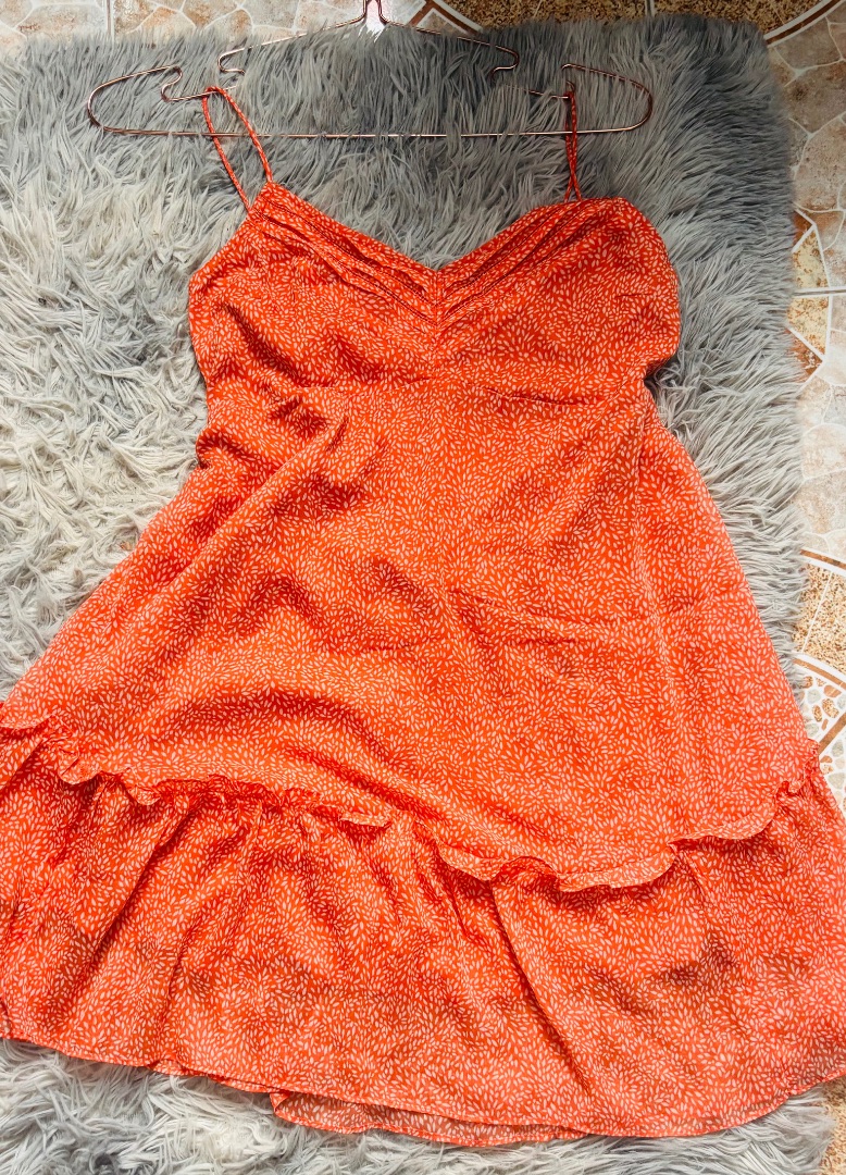 Orange Backless Lace-Up Dress - Image 1 of 2