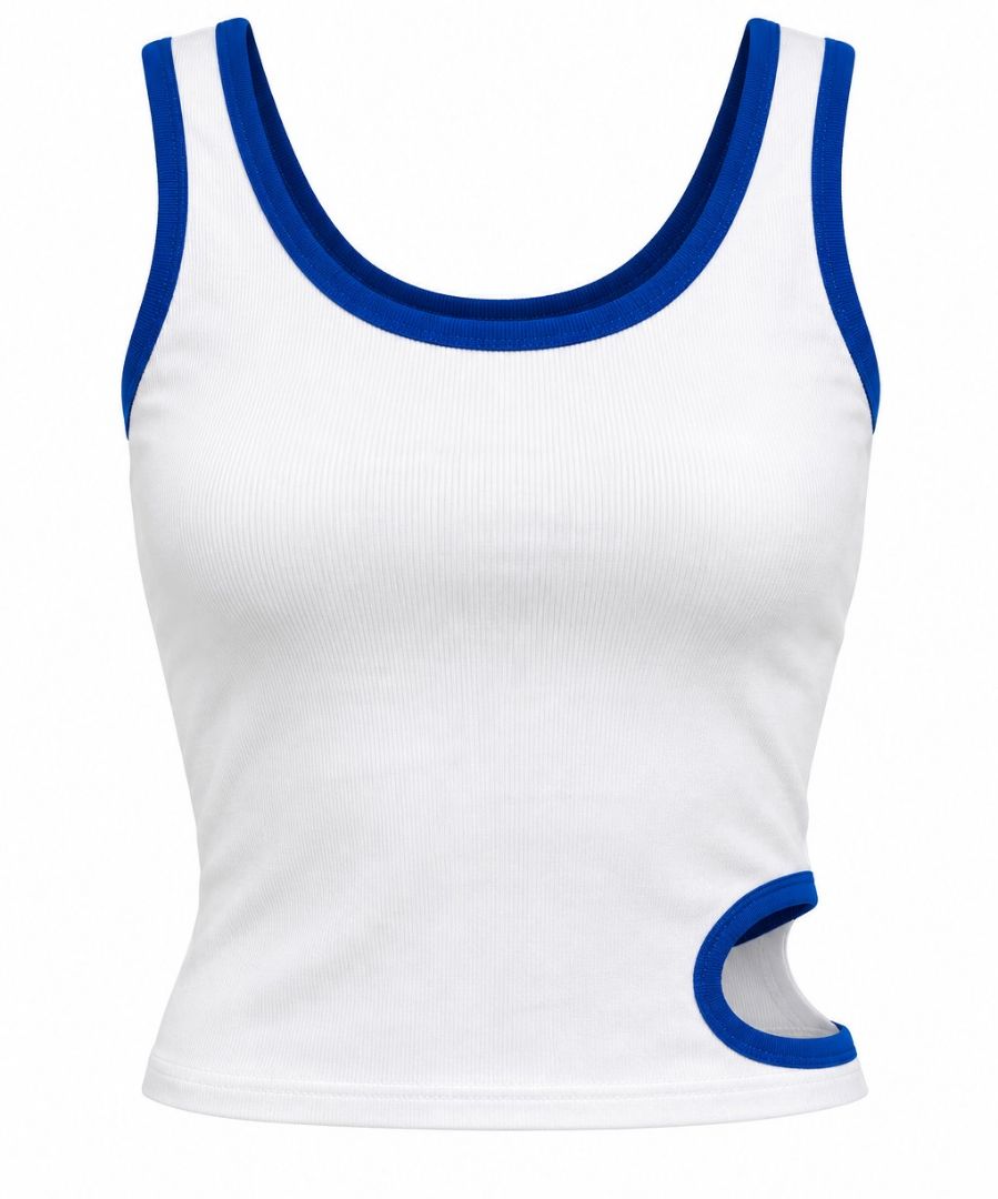 Women White and Blue Cutout Tank Top S