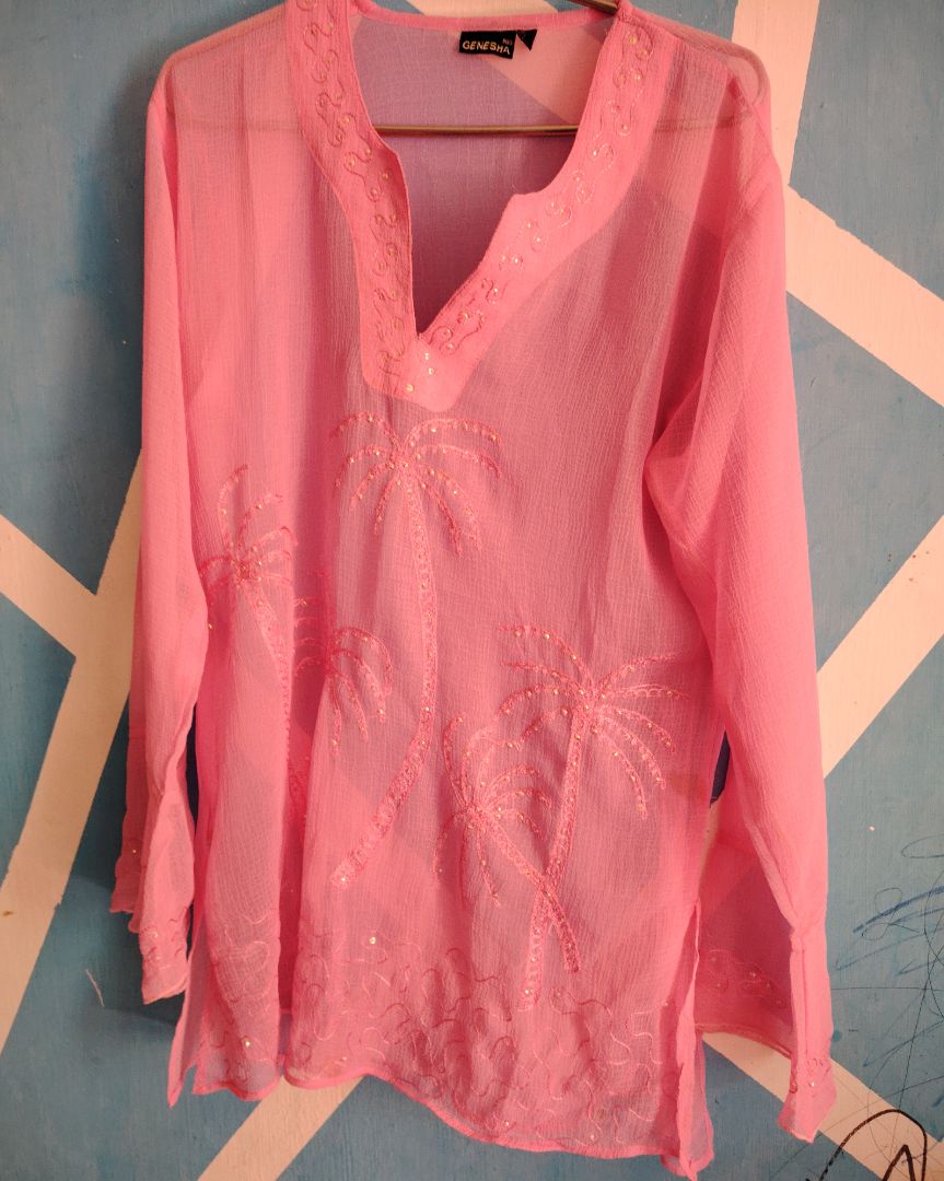 Ganesha Pink Long Sleeve Tunic Top Size M - Image 1 of 1