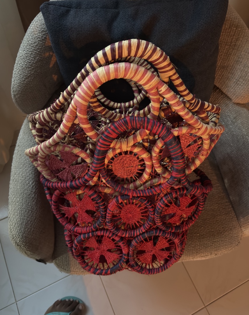 Handmade Woven Raffia Basket Bag Multicolor