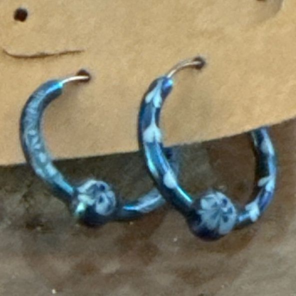 Blue Floral Hoop Earrings
