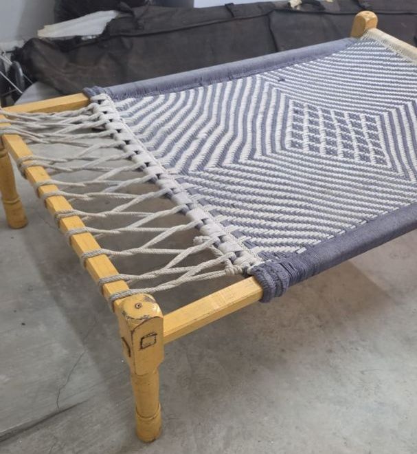 Indian Charpoy Bed 103x163cm blue Wood Frame - Image 1 of 3
