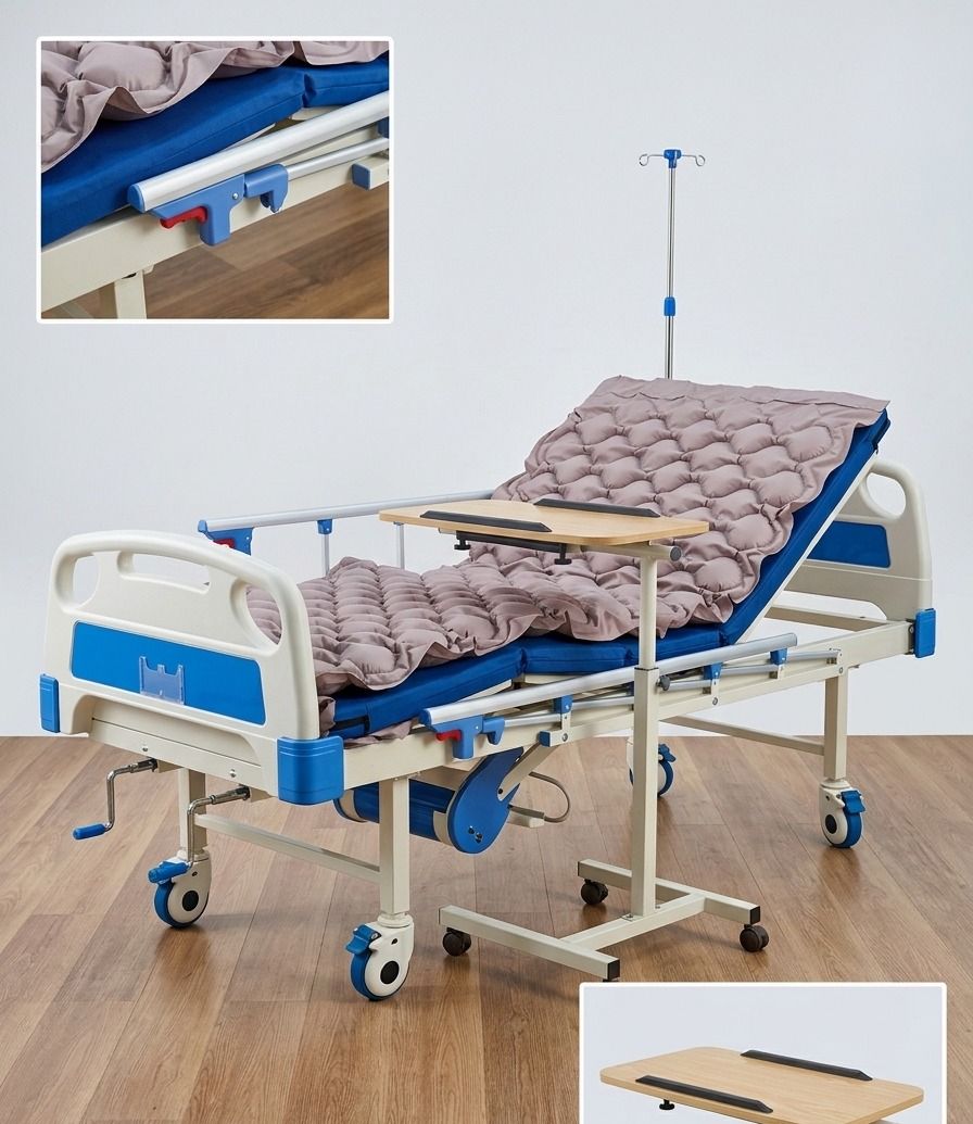 Medical Hospital Bed with Overbed Table and Mattress