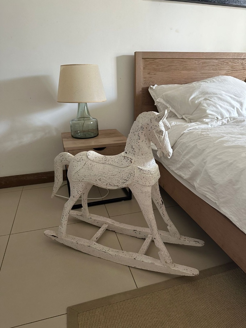 Decorative Wooden Rocking Horse White Distressed thumbnail 2