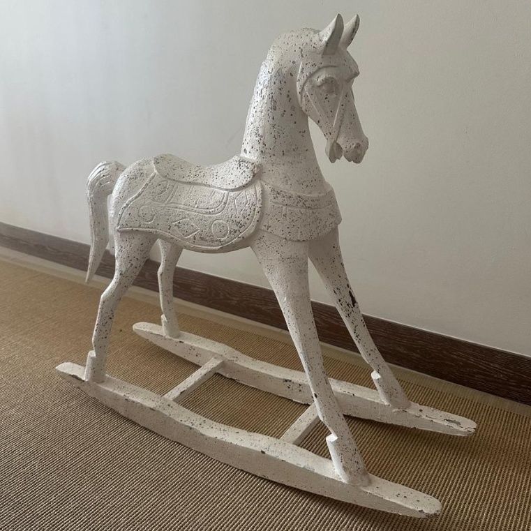 Decorative Wooden Rocking Horse White Distressed