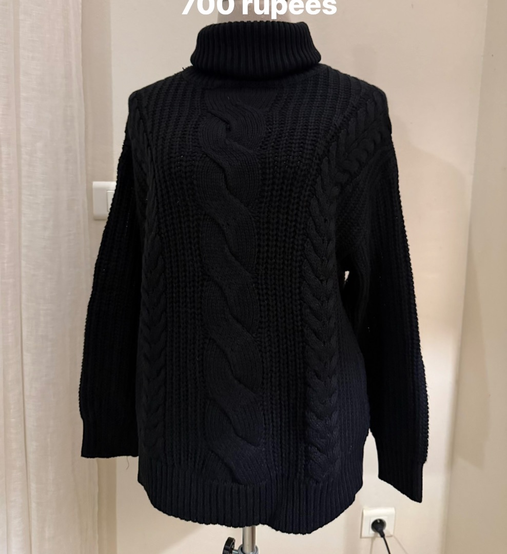 H&M Black Cable-Knit Roll-Neck Jumper