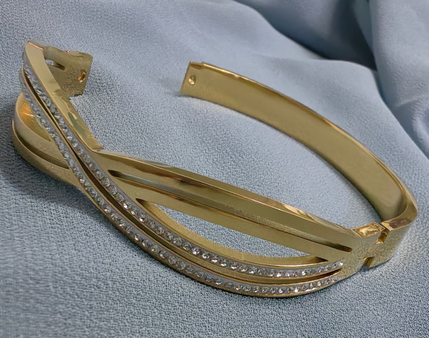 Gold Rhinestone Crossover Bangle Bracelet Women