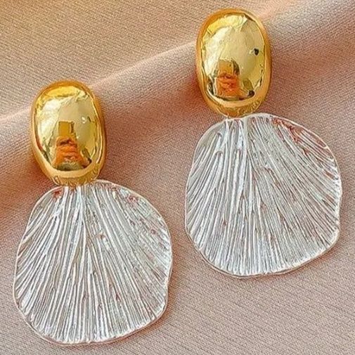 Gold and Clear Fan-Shaped Drop Earrings