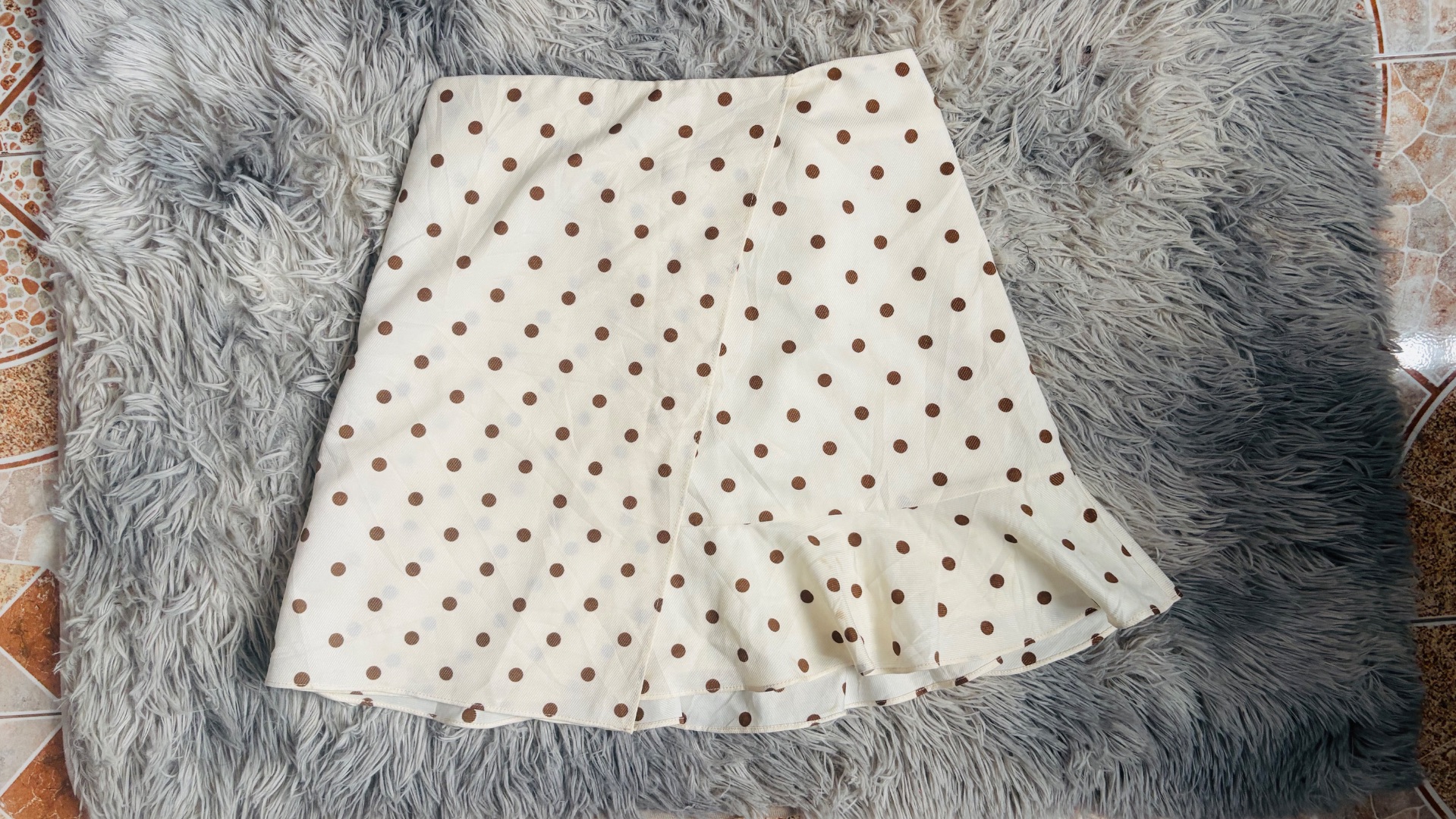 Beige Polka Dot Ruffle Mini Skirt thumbnail 2