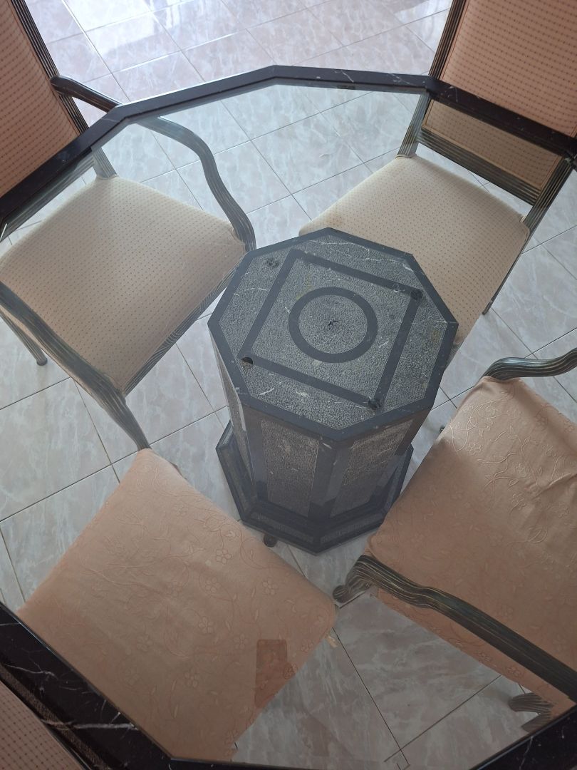 Marble and Glass Dining Table with 4 Chairs