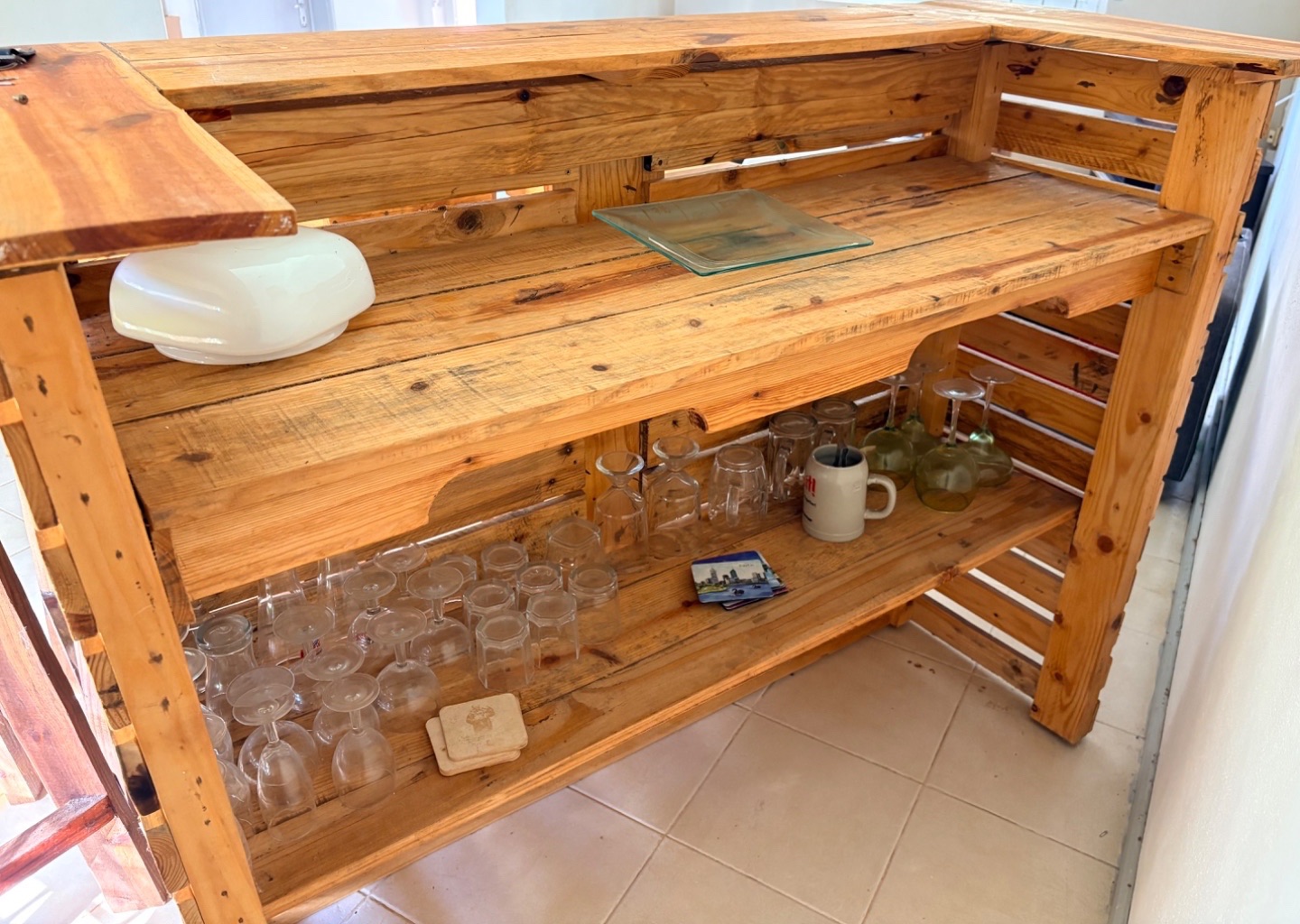 Handmade Wooden Pallet Bar with 3 Stools - Image 1 of 5