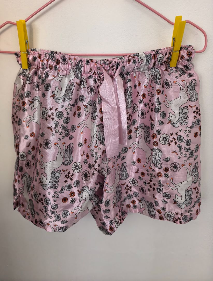 Miss Mango Pink Unicorn Satin Pajama Shorts Size XS