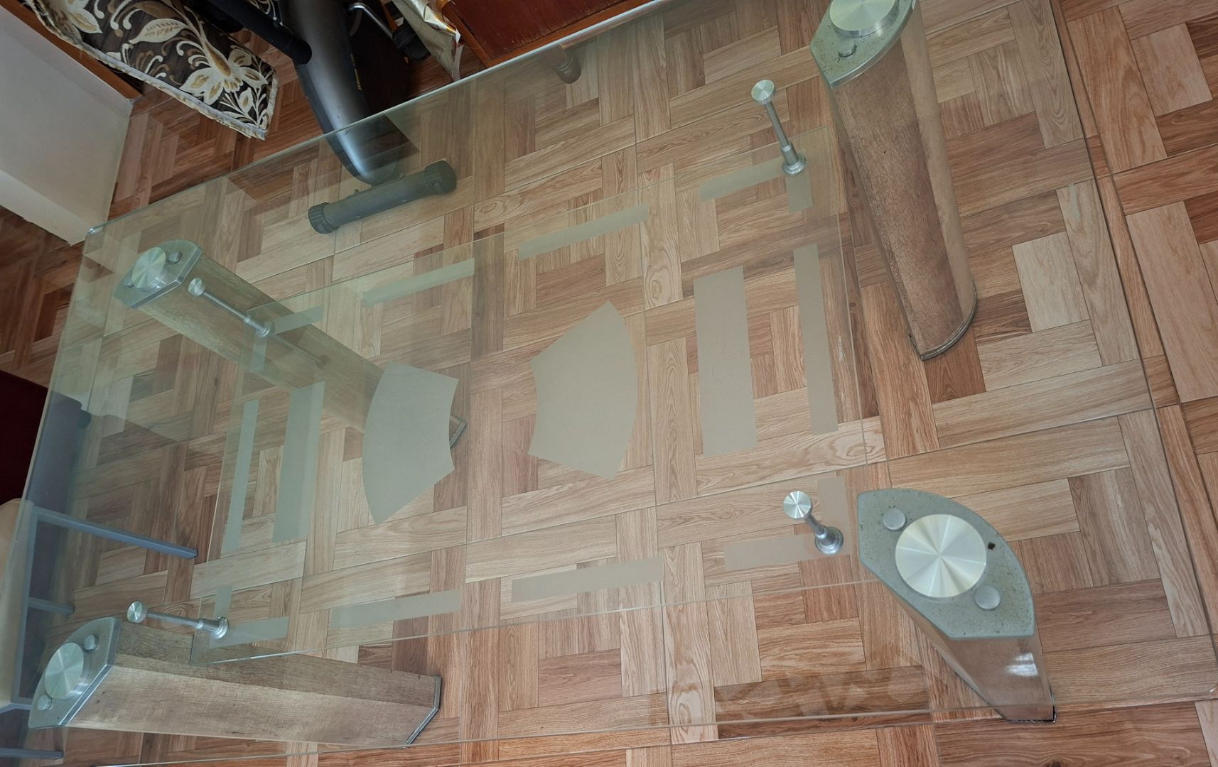 Glass Dining Table with Wood-Effect Legs thumbnail 2
