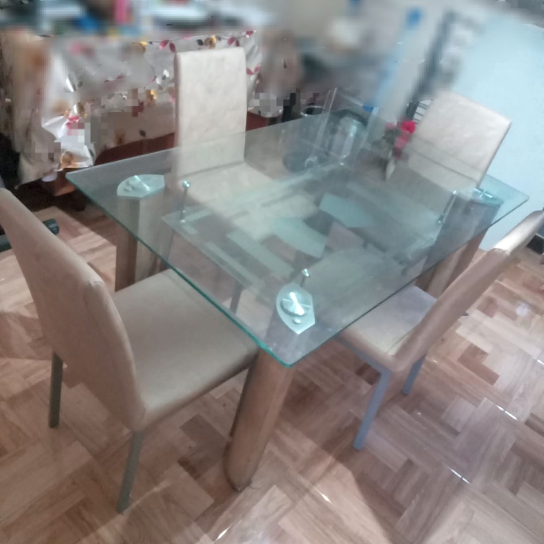 Glass Dining Table with Wood-Effect Legs thumbnail 4
