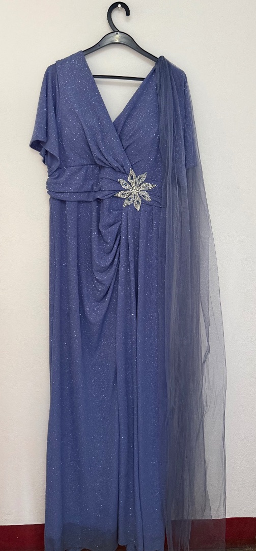 Blue Glitter Evening Dress Women Size L