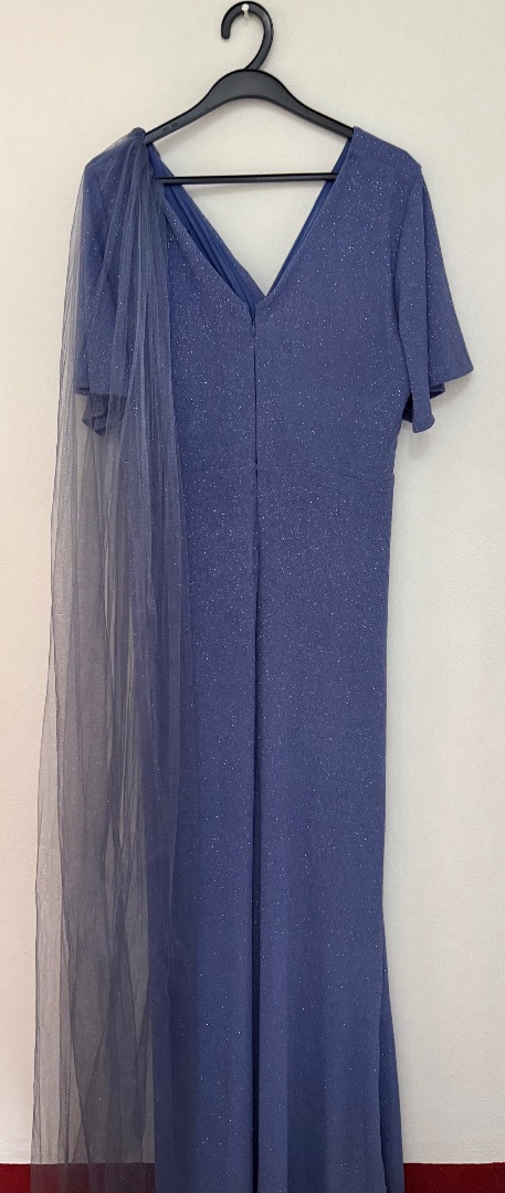 Blue Glitter Evening Dress Women Size L thumbnail 2