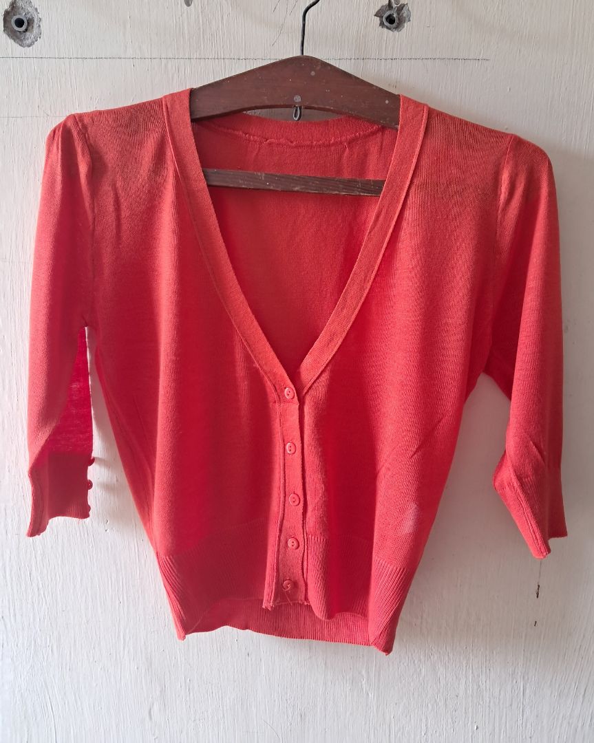 Women's Red V-Neck Cardigan - Image 1 of 1