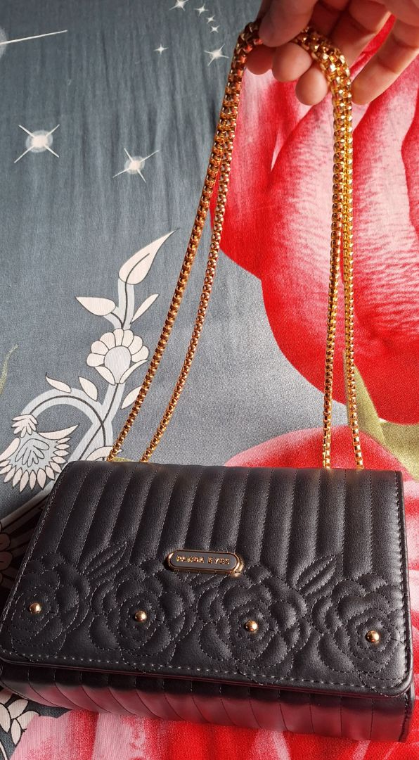 Panda Eyes Black Quilted Shoulder Bag with Gold Chain