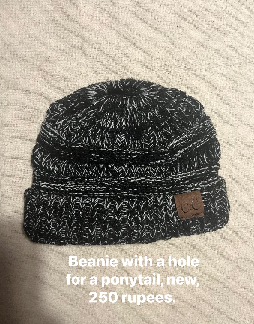 C.C Black Ponytail Beanie New